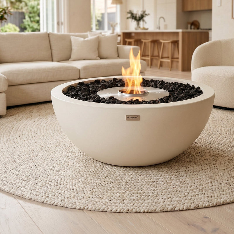 EcoSmart Mix 600 bioethanol fire indoors in a homely open-plan living room