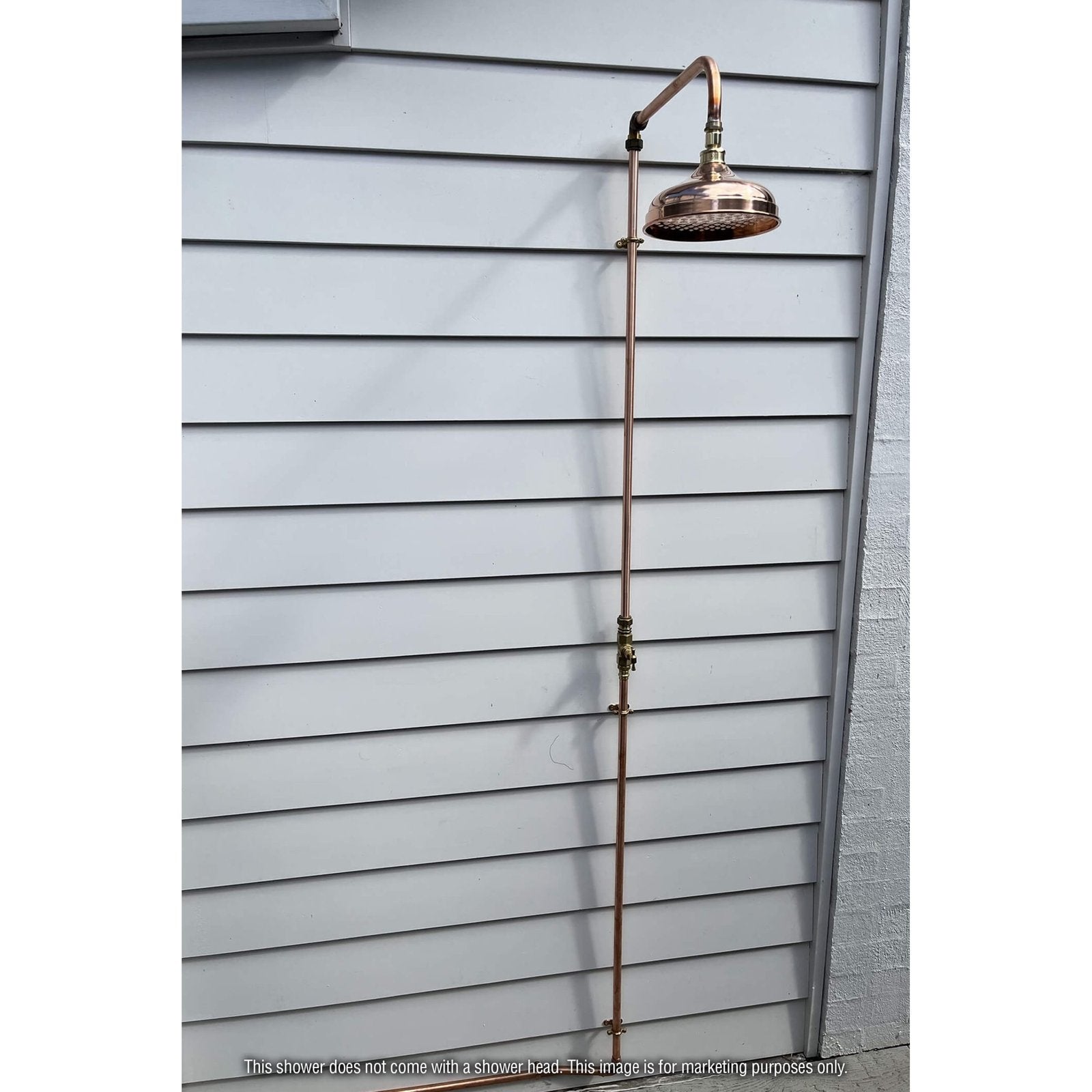 Handmade Bottlebrush copper and brass cold-only outdoor shower.