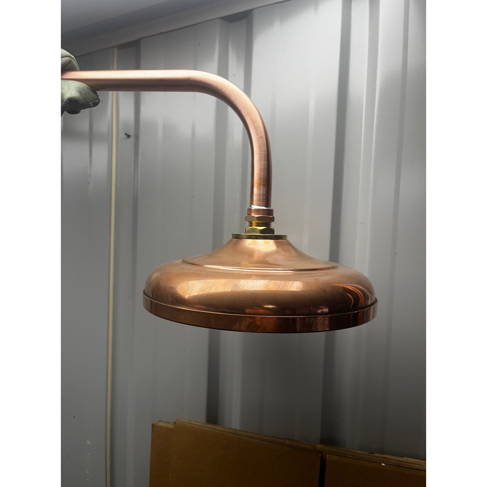 200mm solid copper shower rose with brass connection.