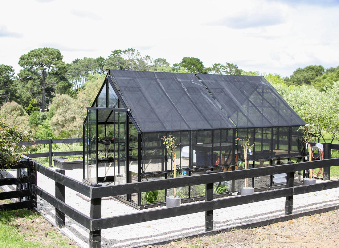 Winter Gardenz greenhouse fitted with a custom shade cover kit