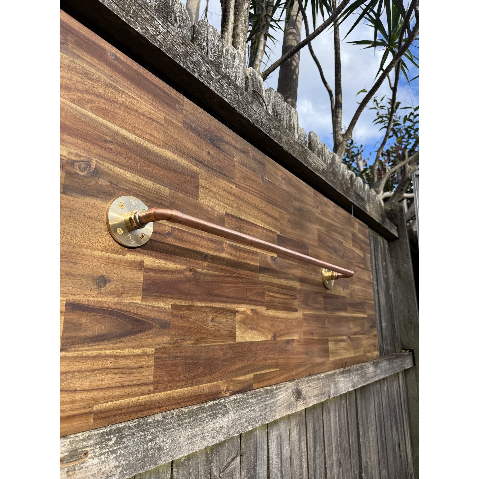 Handmade copper and brass single towel rail, 80cm.