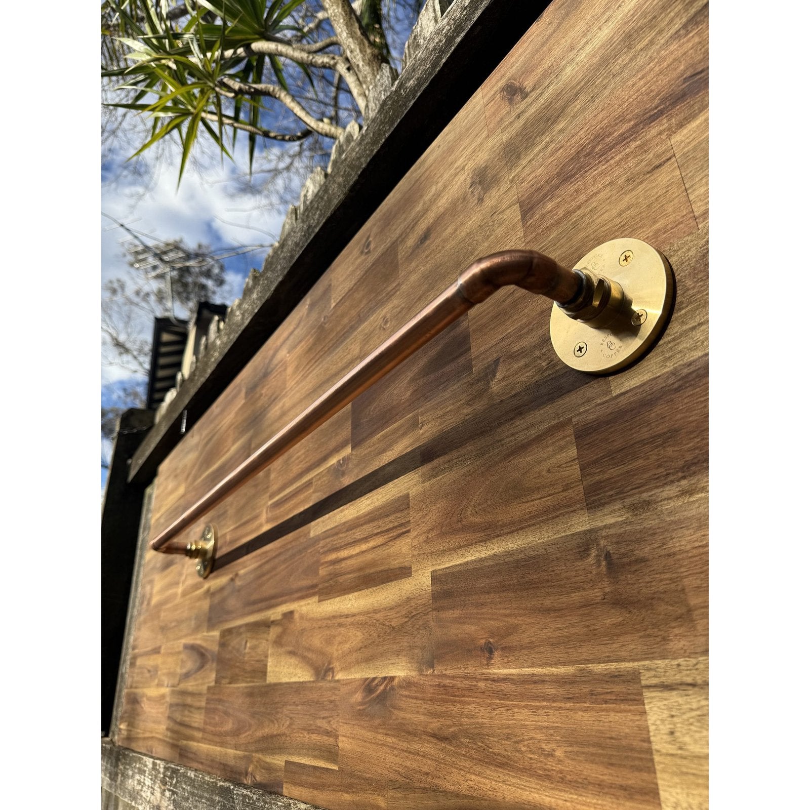 Handmade copper and brass single towel rail, 80cm.