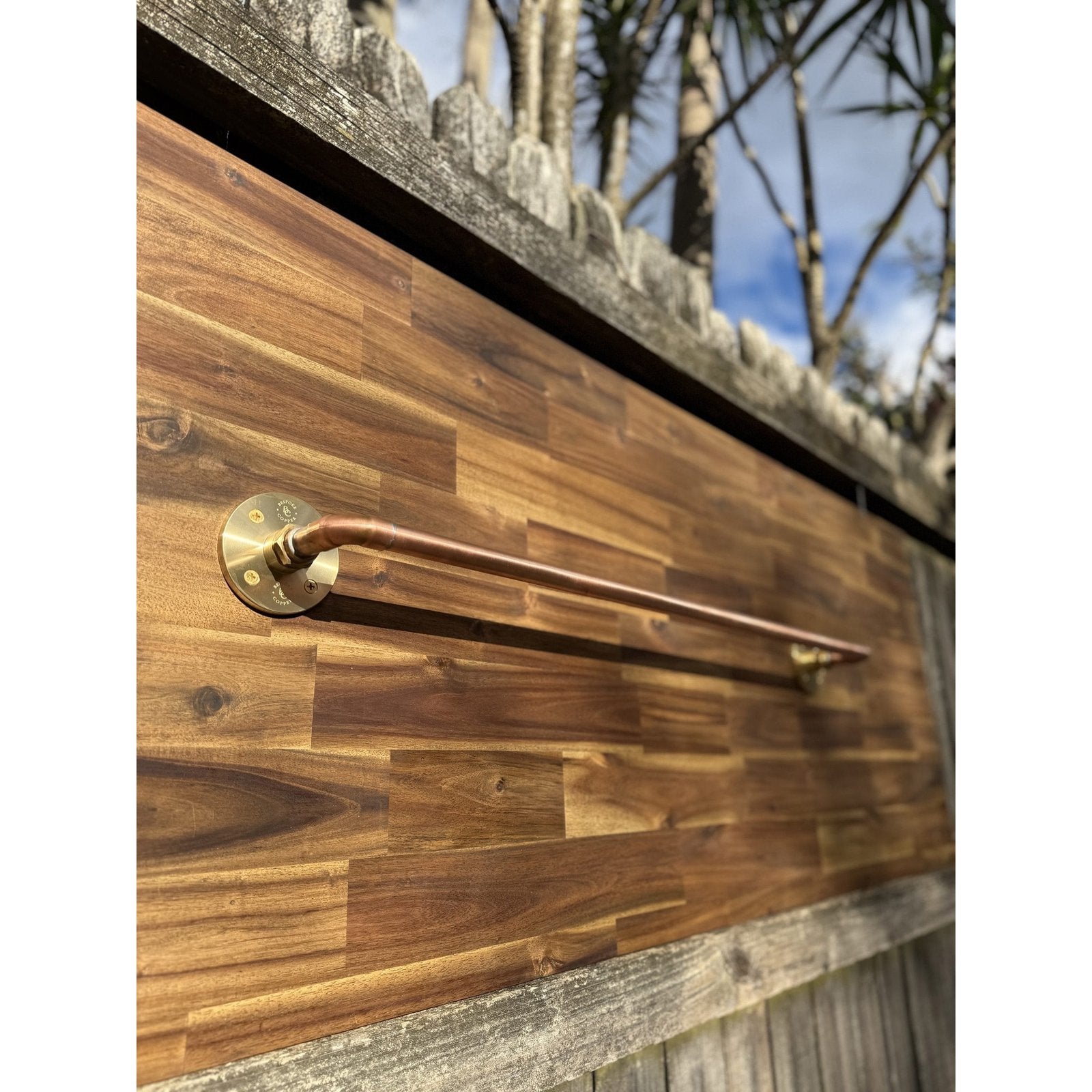 Handmade copper and brass single towel rail, 80cm.
