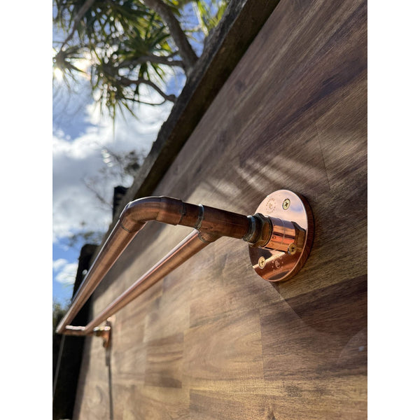 Handmade copper and brass double towel rail, 80cm.