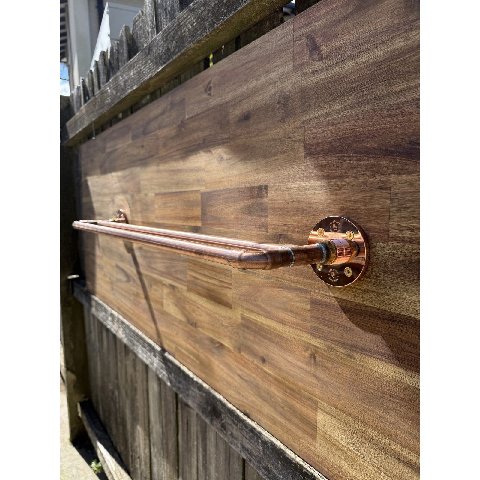 Handmade copper and brass double towel rail, 80cm.