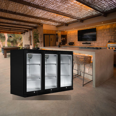 Husky 307L triple door alfresco drinks chiller in a covered outdoor kitchen bar
