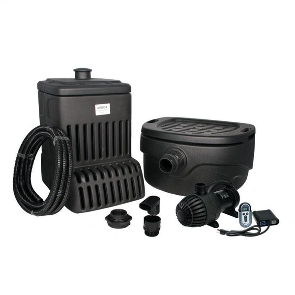Aquascape Rainwater Harvesting Fountain Add-On Kit contents: pondless waterfall vault, pump and plumbing to feed a decorative fountain