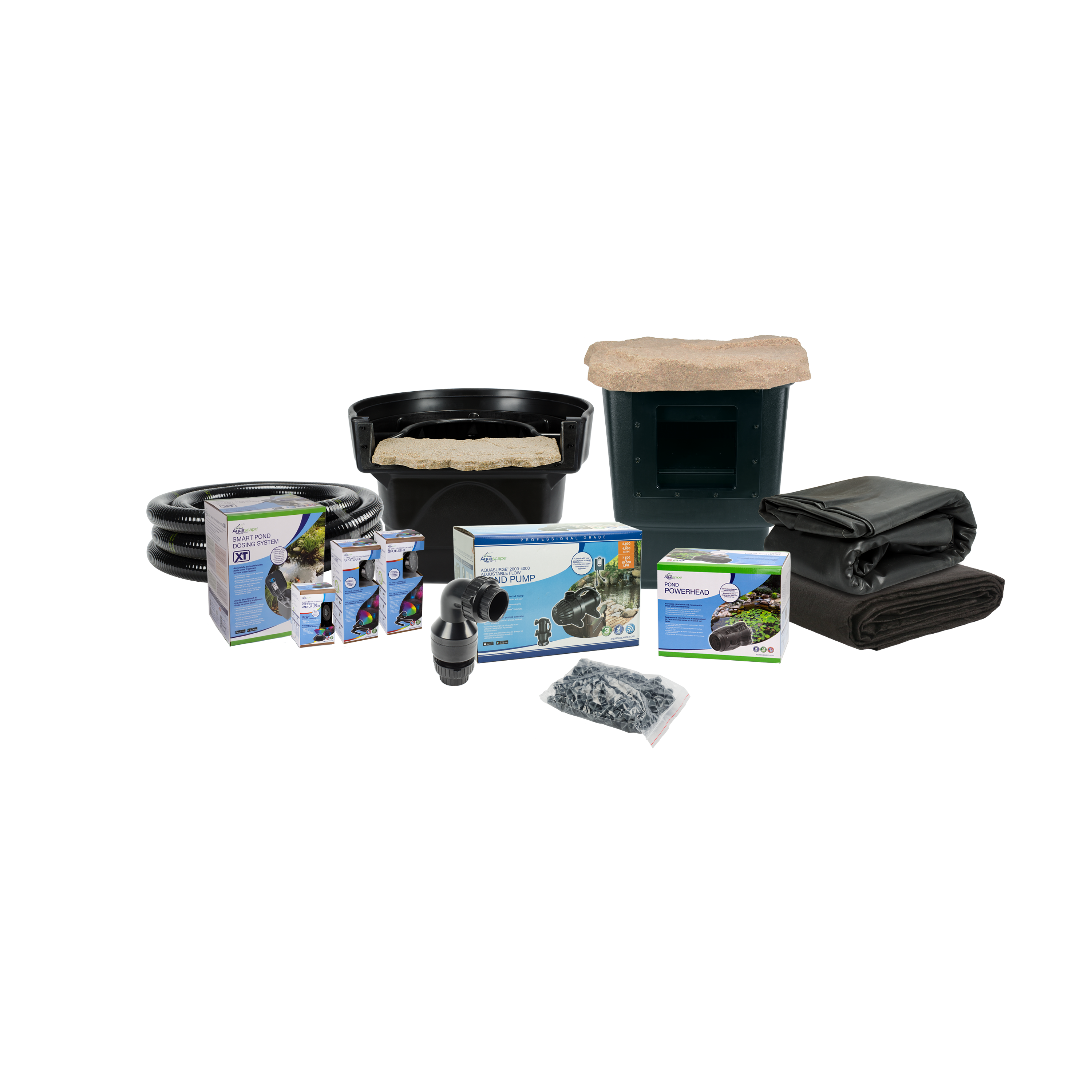 Aquascape Medium Deluxe Pond Kit contents, adding a colour-changing LED package and Pond Powerhead