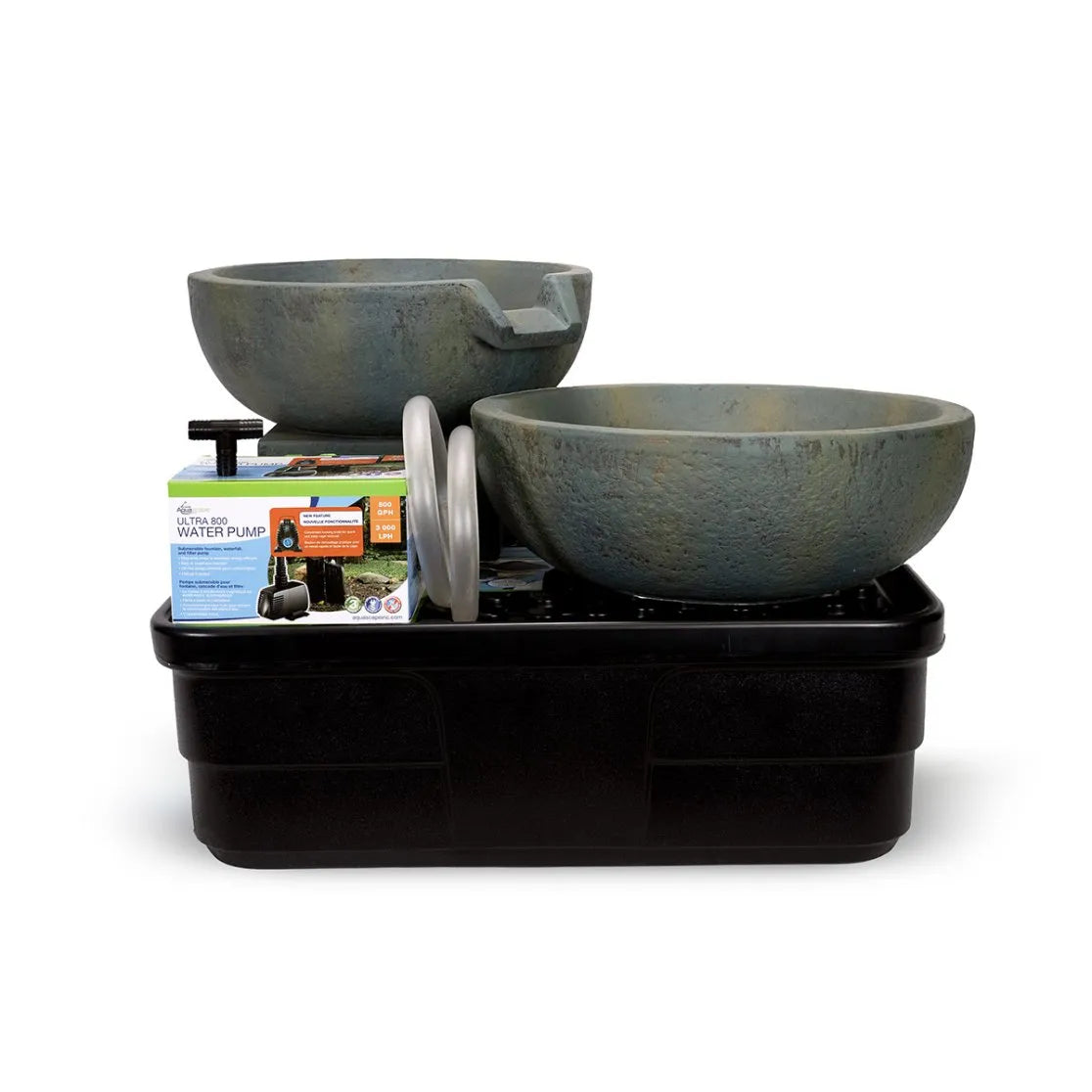 Aquascape Spillway Bowl and Basin Fountain Kit, 49/52cm, showing the raised spillway bowl and lower basin with reservoir and pump