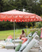 Villa valance umbrella, Musk canopy, poolside lifestyle setting with loungers