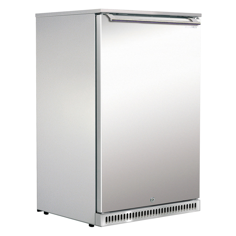 Husky 104L single solid door alfresco drinks chiller in stainless steel.