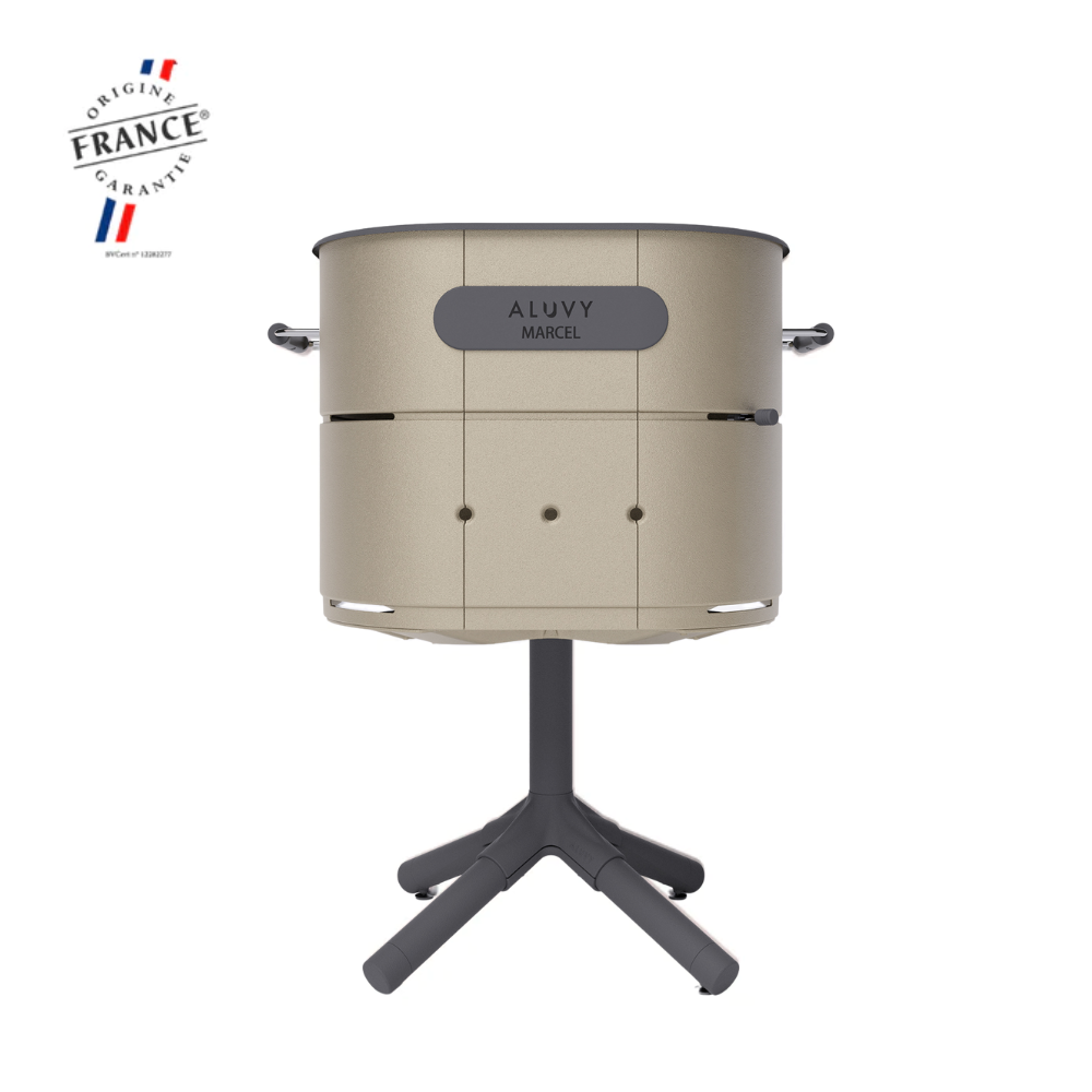Aluvy MARCEL Basalt charcoal barbecue in Champagne with charcoal frame and stainless steel lid