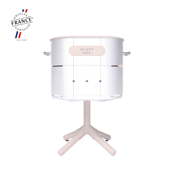 Aluvy MARCEL Original charcoal barbecue in Blanc on the cream tripod stand