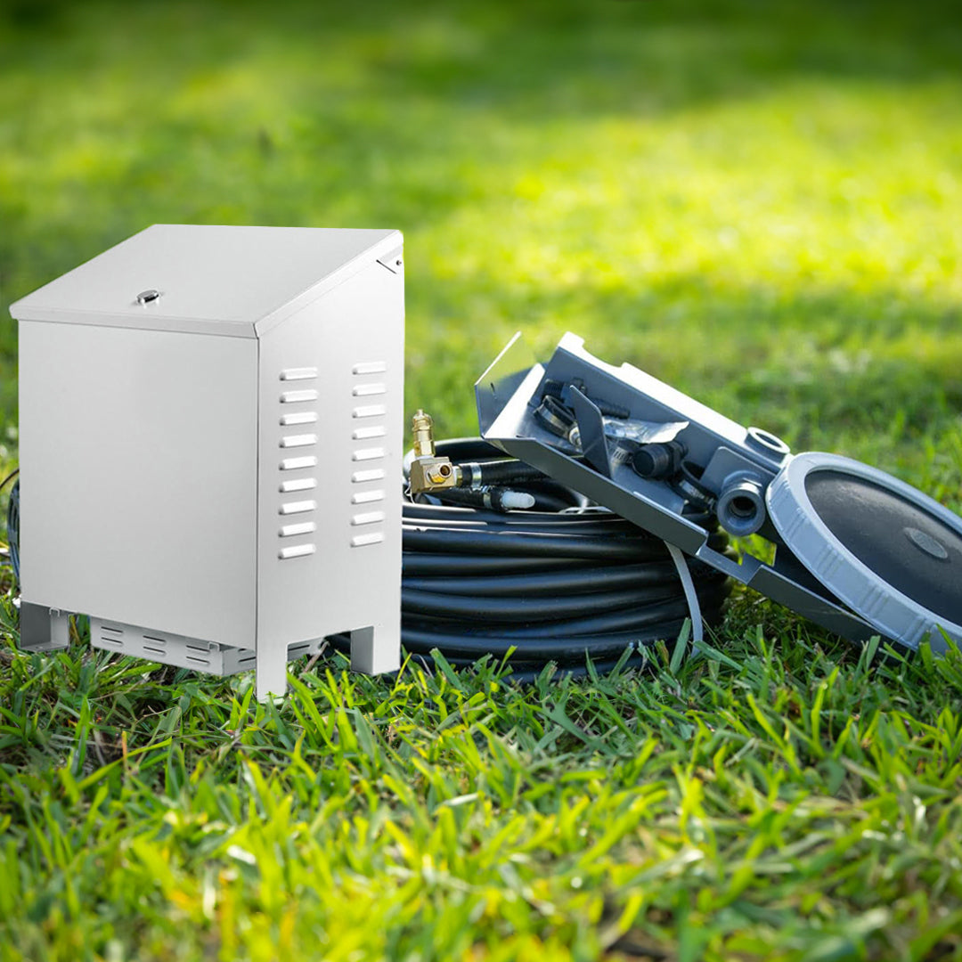 Aquascape ASA aeration kit installed in its lockable weatherproof cabinet