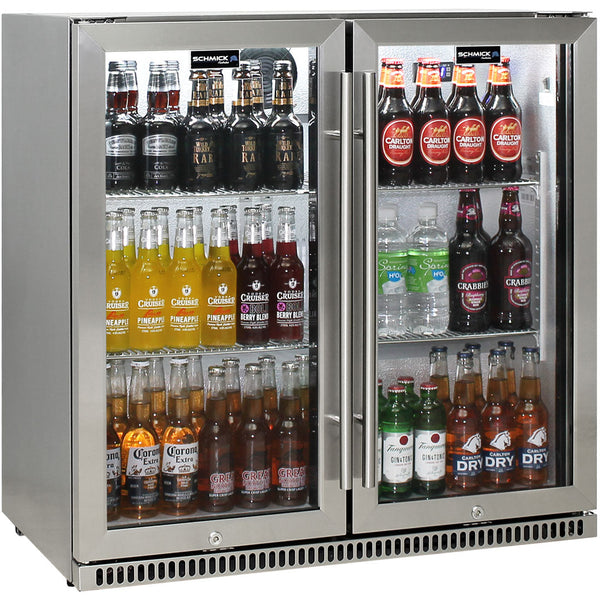 Schmick stainless steel twin-door bar fridge 190 litre, front view