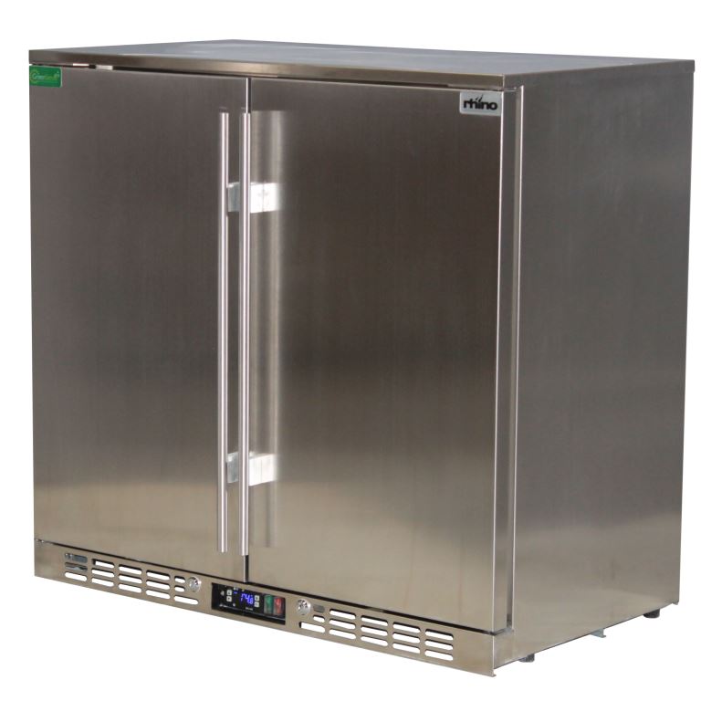 Rhino solid stainless bar fridge 208L, angle view