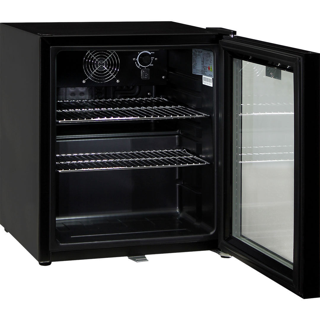 Schmick black mini bar fridge 50 litre, interior shelving