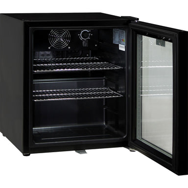 Schmick black mini bar fridge 50 litre, interior shelving