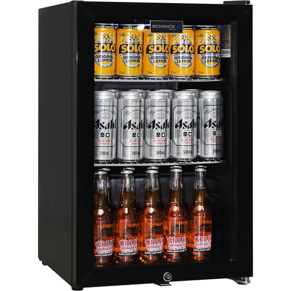 Schmick HUS-SC70-B black glass door bar fridge, front view
