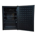 Husky 130L solid door bar fridge in black, angled view
