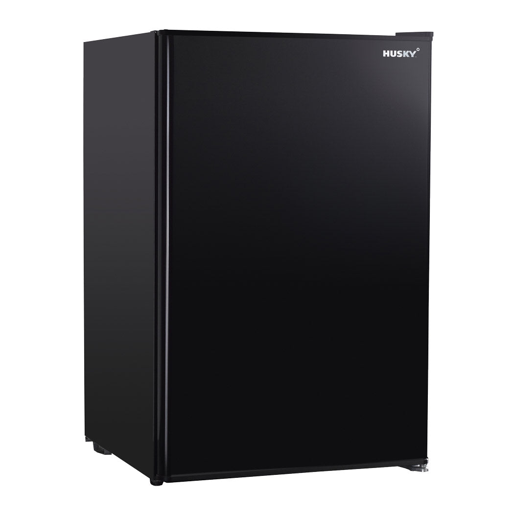 Husky 130L Solid Door Bar Fridge in black, front view
