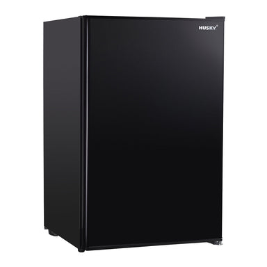Husky 130L Solid Door Bar Fridge in black, front view