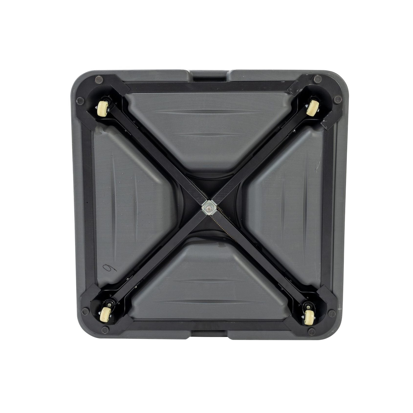 Cantilever umbrella base with wheels, alternate angle showing fill cap