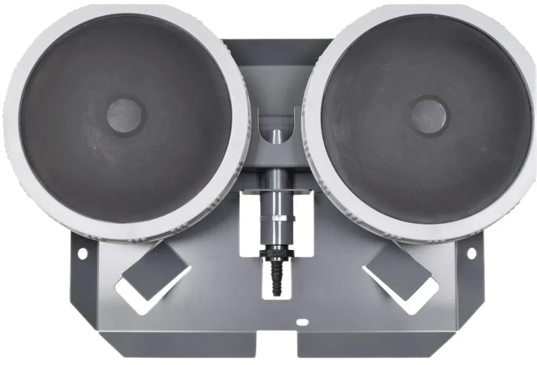 ASA double diffuser on a stainless steel base, which sits on the floor of the dam