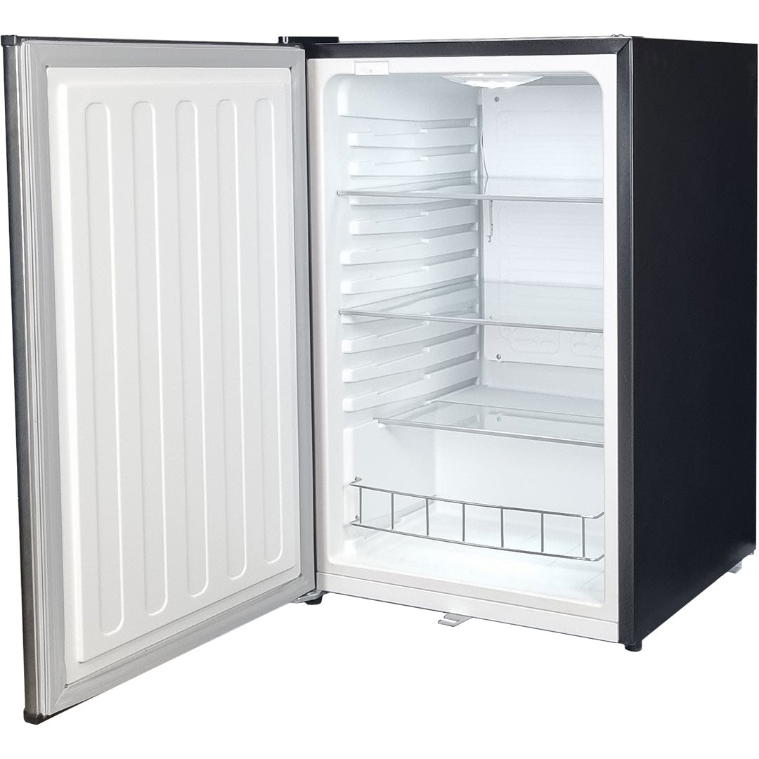 Schmick black solid-door bar fridge, left hinge, front view