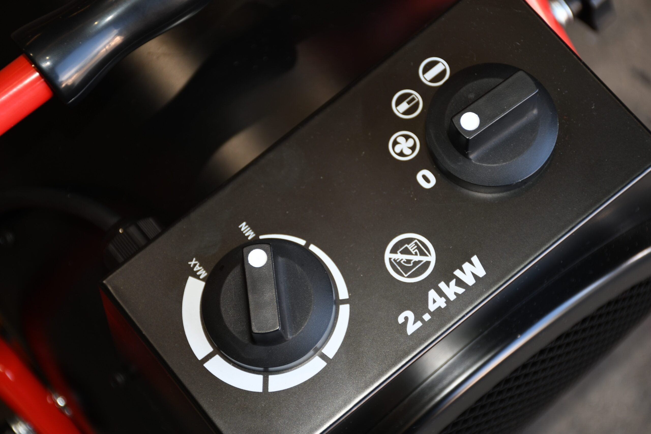 Two heat settings and fan-only switch on the greenhouse fan heater