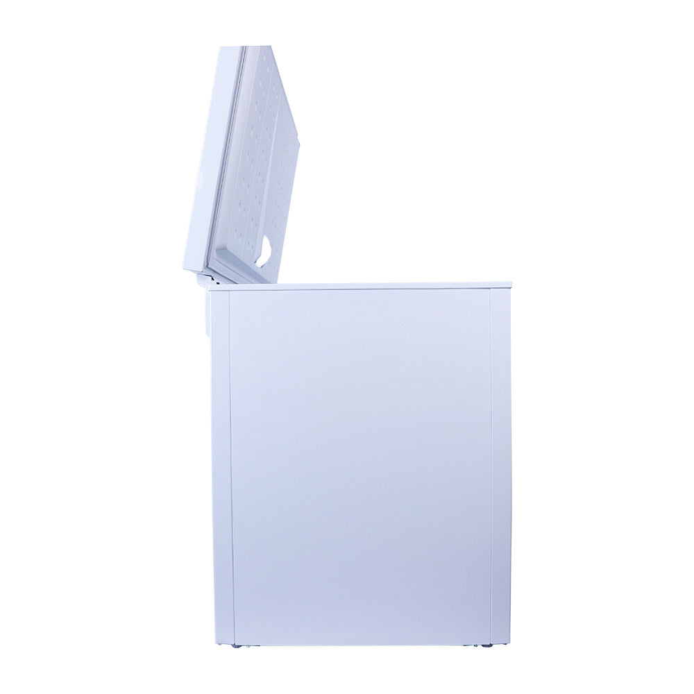Husky chest fridge and freezer open from the side showing depth and storage volume
