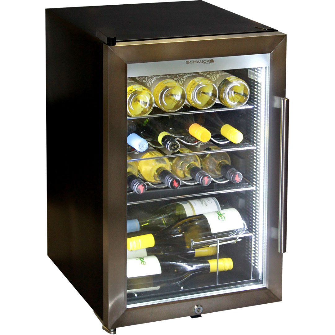 Schmick stainless triple glazed bar fridge, glass door detail