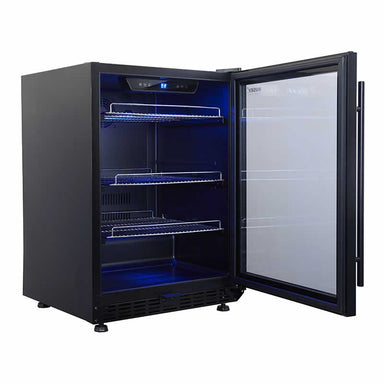 Husky Vino Pro 154L drinks chiller with door open showing stainless steel shelves.