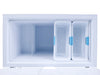 Top-down view of an open Husky hybrid chest fridge and freezer with storage basket