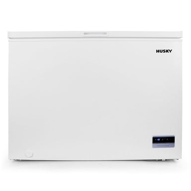 Husky Solid Door Hybrid Chest Fridge and Freezer in white, lid closed, front view