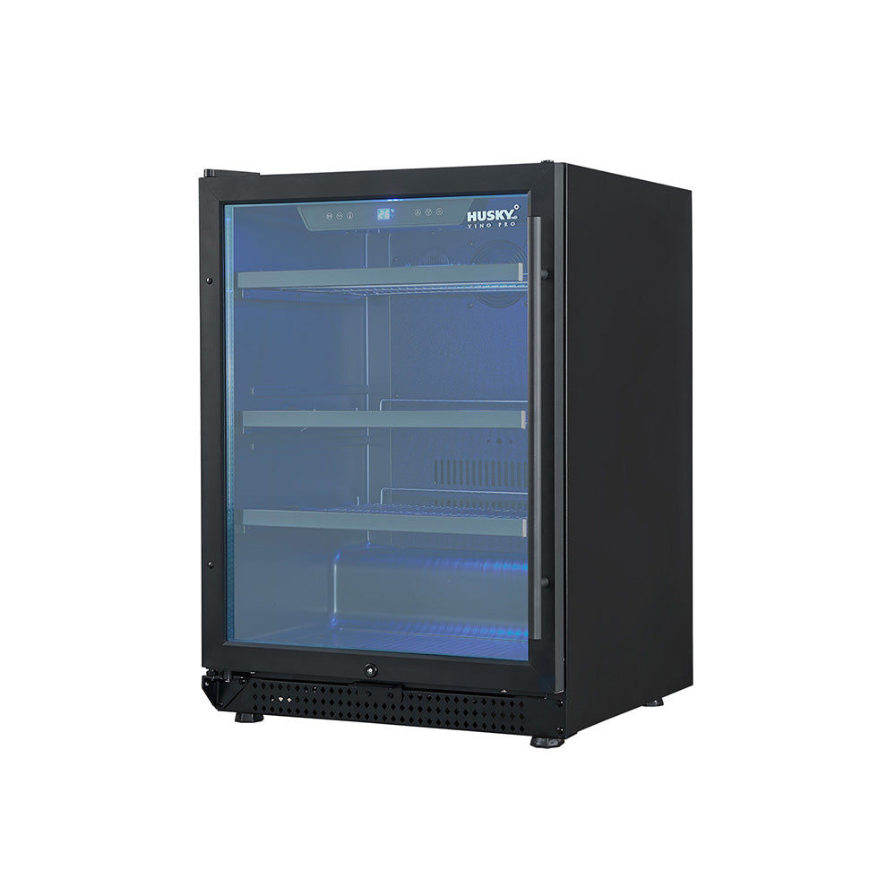 Husky Riserva 154L drinks chiller in matt black with triple-glazed glass door.