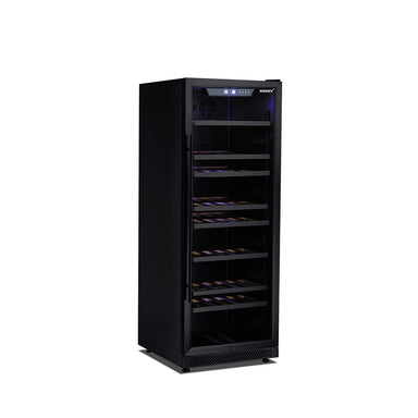 Husky Riserva 380L single zone freestanding wine fridge in matt black, glass door.