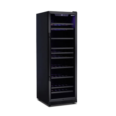 Husky Riserva 450L single zone freestanding wine fridge in matt black, glass door.