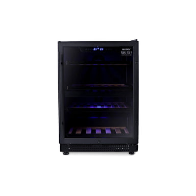 Husky Riserva 154L dual zone wine fridge in matt black, glass door.