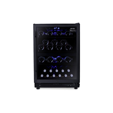 Husky Riserva 154L dual zone wine fridge in matt black, angled view