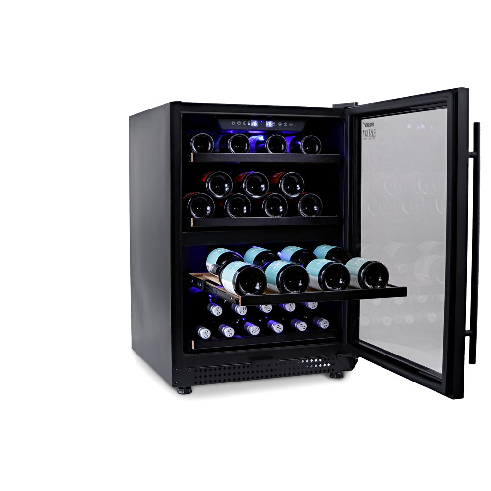 Husky Riserva 154L dual zone wine fridge, loaded with bottles