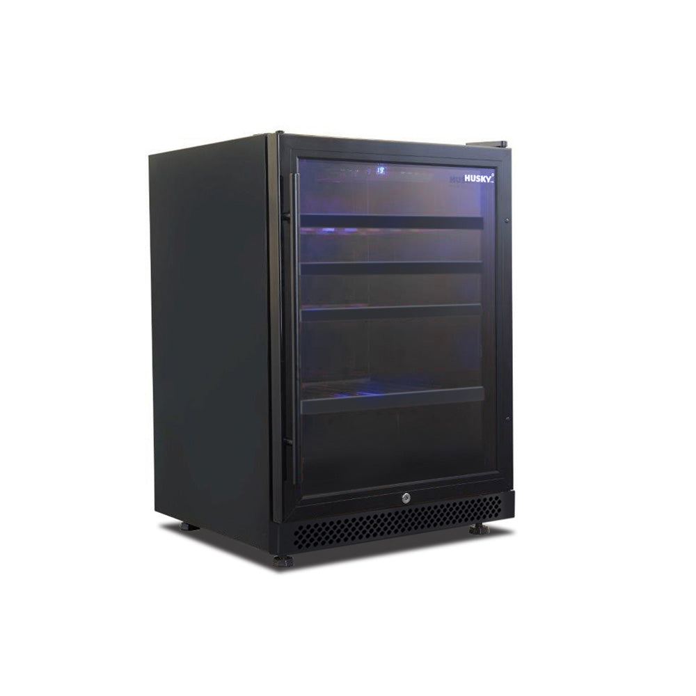 Husky Riserva 154L single zone wine fridge in matt black with digital display.
