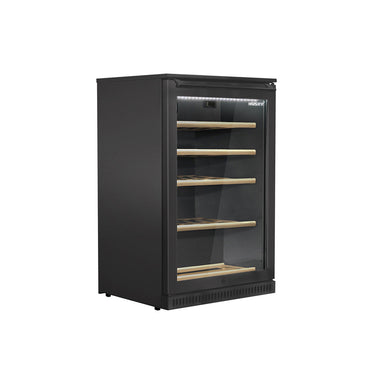 Husky Vino Pro 104L outdoor wine fridge in matt black with anti-condensation glass door.
