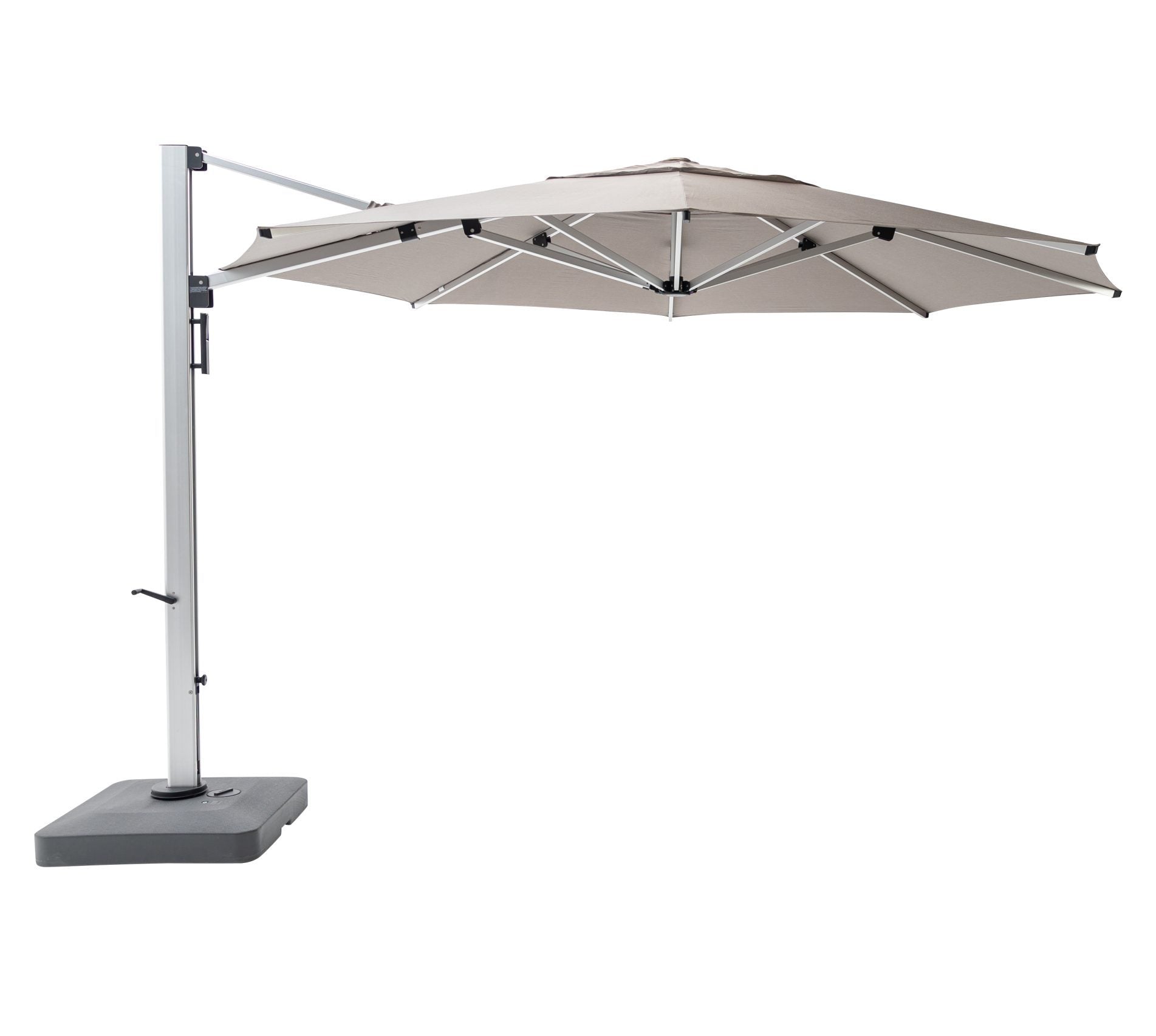 Helios cantilever umbrella, 400cm Octagonal, Stone canopy, alternate angle