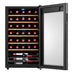 Husky Vino Pro 93L wine fridge holding 34 Bordeaux bottles on beech wood shelves.
