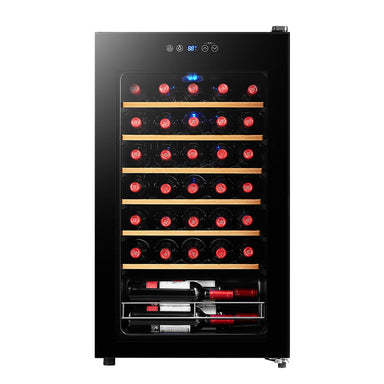 Husky Vino Pro 93L single zone wine fridge with black door trim.