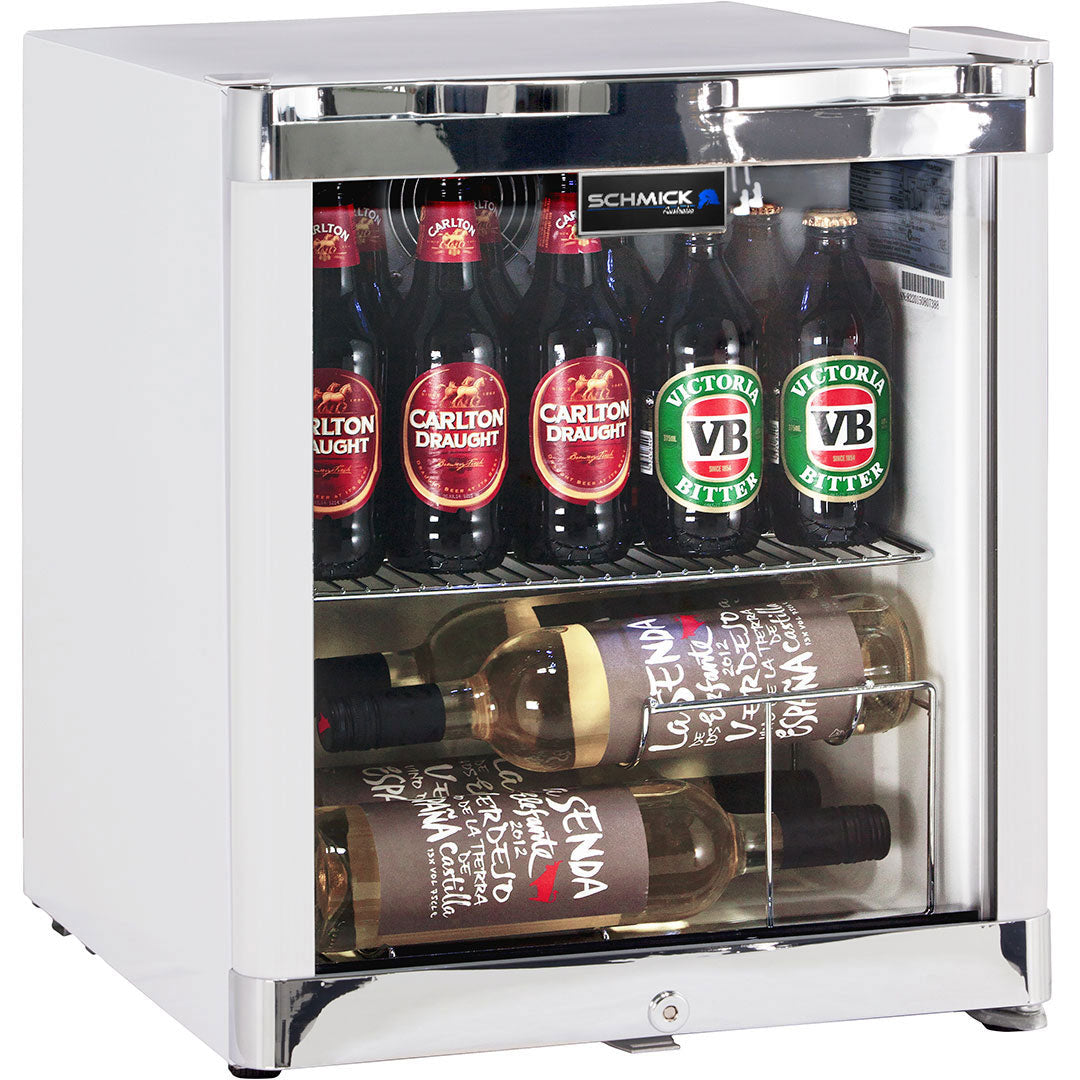 Schmick white mini bar fridge, inner fan for even circulation