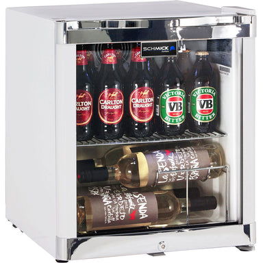 Schmick white mini bar fridge, inner fan for even circulation