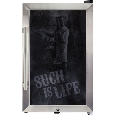 Schmick Ned Kelly bar fridge, frosted Such Is Life door artwork