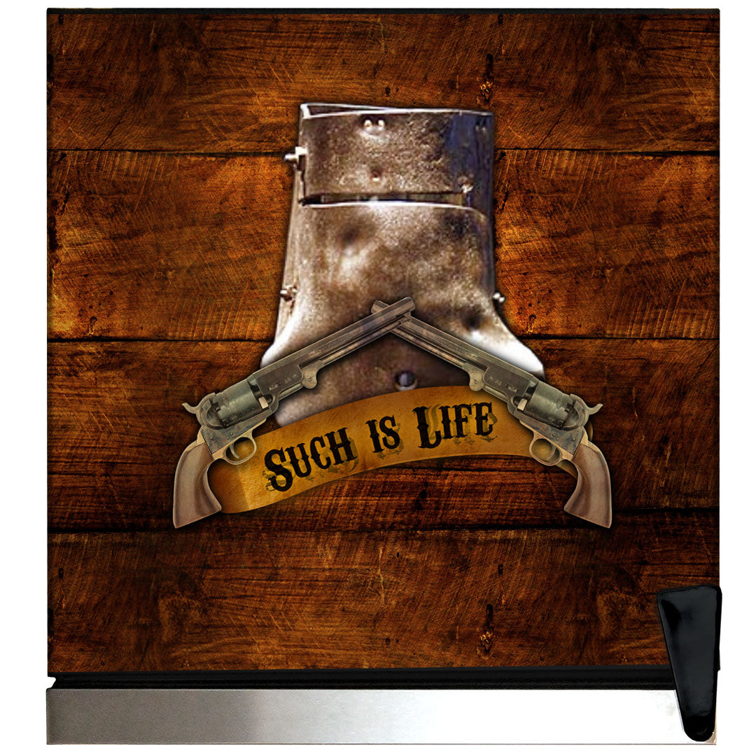 Schmick Ned Kelly bar fridge, helmet and armour top panel